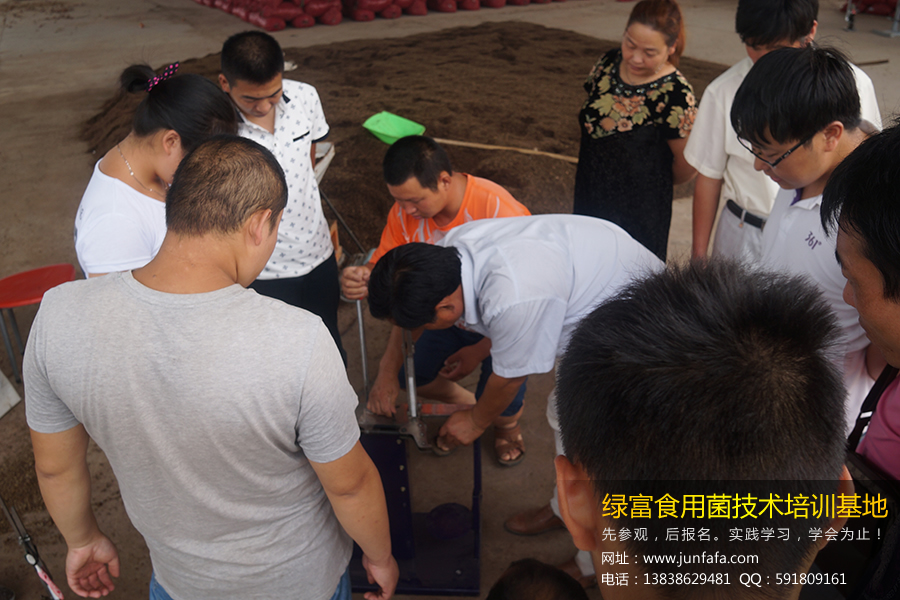 学员学习各种扎口机的操作2(绿富食用菌培训基地七月份第2期)