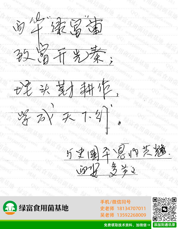 绿富食用菌培训学校学员留言-多芦义