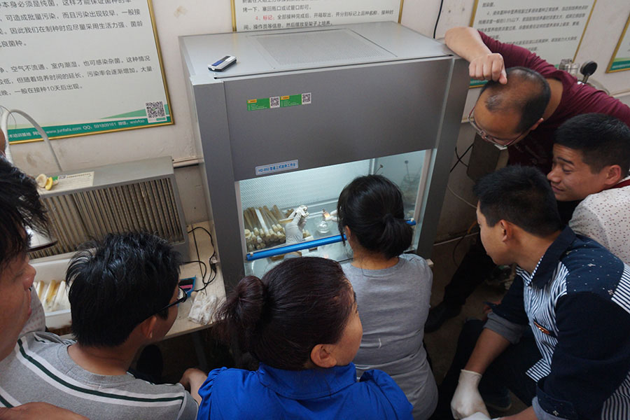学员亲自动手实践学习母种（一级菌种）制作技术及超净工作台的使用1