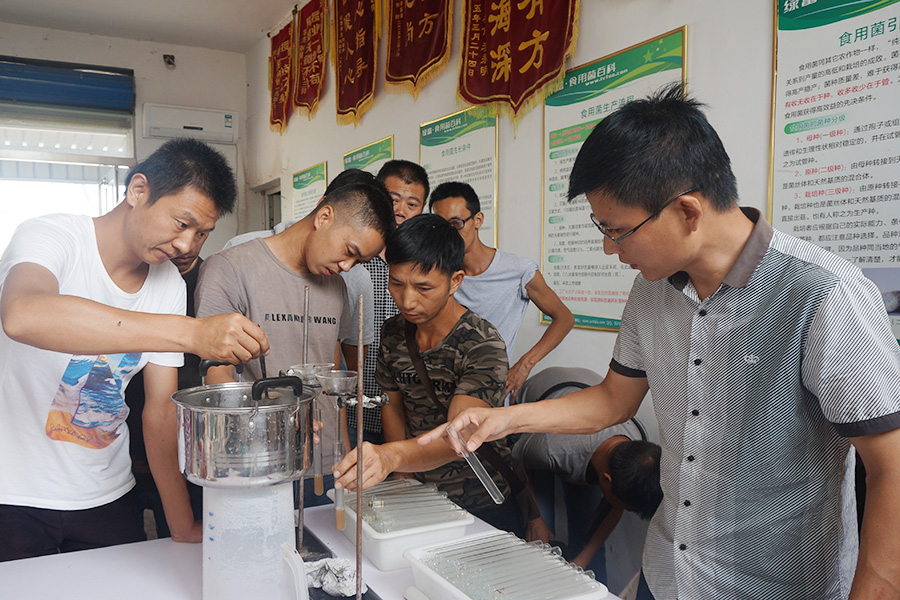 学员现场实践学习食用菌母种培养基的制取 (2)